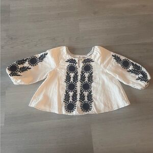 Banana Republic White Top with Black Floral Embroidery